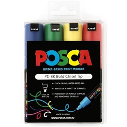 Uni Posca Paint Marker PC-8K Broad 8mm Chisel Tip Assorted Colours Pack Of 4