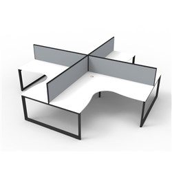Rapidline Deluxe Infinity Loop Leg Corner Workstation+Screen 4 Person 3000/3000mmW Wht/Blk