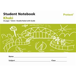 Protext Student Note Book 240 x 175mm Double Ruled 12mm/Guide 32 Page Khaki