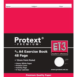 Protext Premium Exercise Book 2/3 A4 48 Page 12mm Ruled Red Margin E13