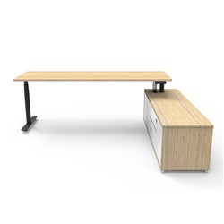 Rapidline Halo+ Executive Desk + RHS Cabinet 2270W x 1936D x 620-1270mmH Oak/Black