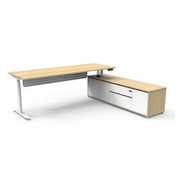 Rapidline Halo+ Executive Desk + RHS Cabinet + Panel 2270W x 1936D x 620-1270mmH Oak/White