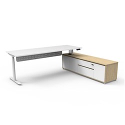 Rapidline Halo+ Executive Desk + RHS Cabinet + Panel 2270W x 1936D x 620-1270mmH White/Wht