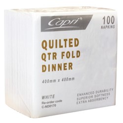 Capri Quilted Dinner Napkins 2 Ply Quarter Fold 400mm x 400mm White Carton Of 1000
