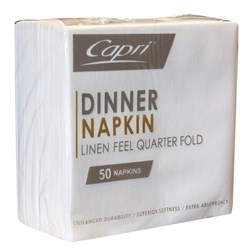 Capri Linen Feel Napkins 2 Ply Quarter Fold 400mm x 400mm White Carton Of 250