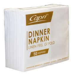 Capri Linen Feel Napkins 2 Ply GT Fold 400mm x 400mm White Carton Of 250