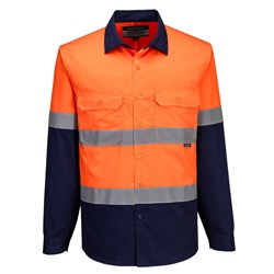 Portwest Industrial Hi-Vis Lightweight Contrast Shirt Long Sleeve 2XS Orange/Navy
