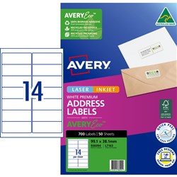 Avery Premium Address Labels White Laser Inkjet AveryEco L7163 99.1x38.1mm 14UP 700 Lab