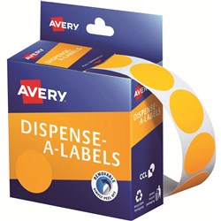 Avery Removable Dispenser Labels 24mm Round Fluoro Orange Pack Of 350